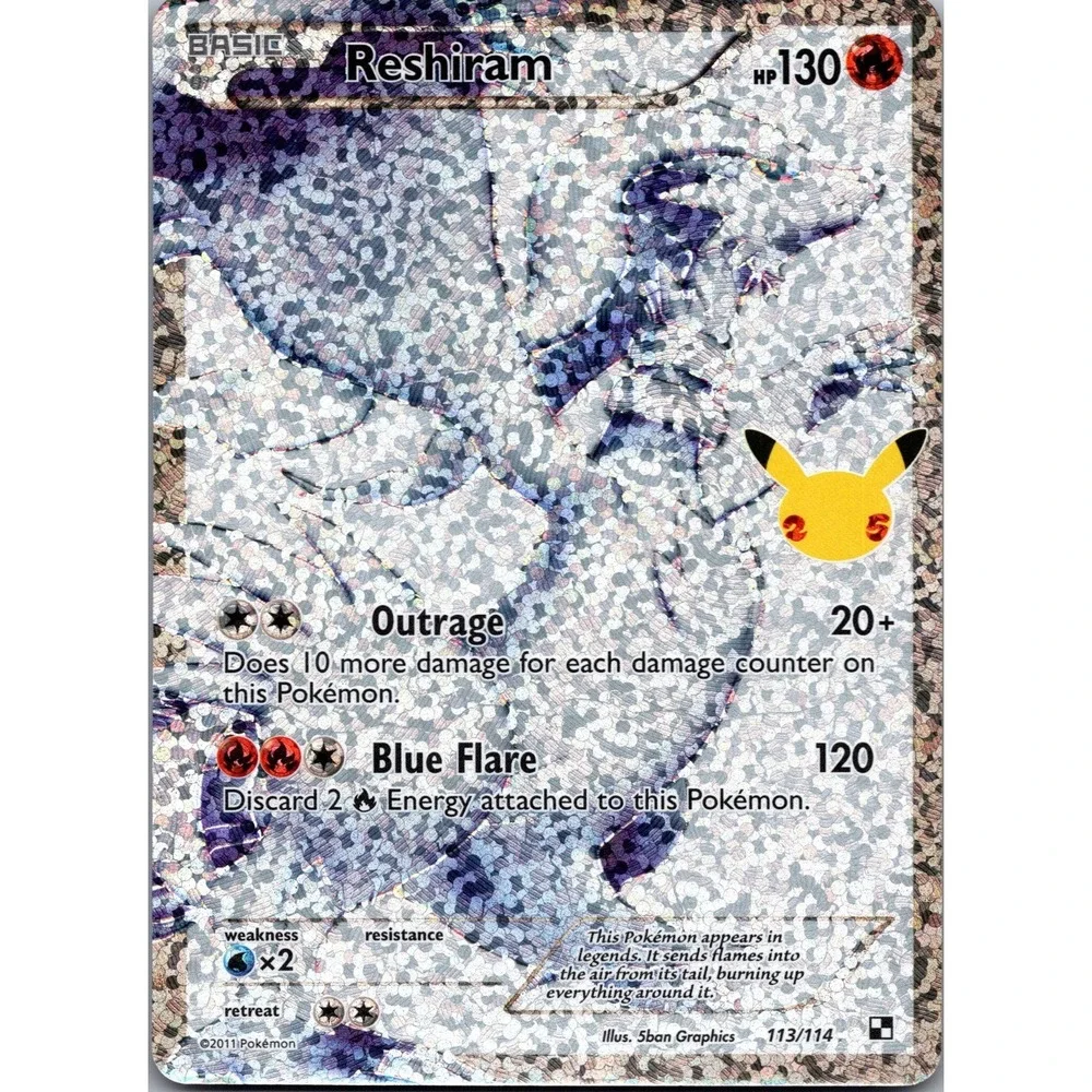 Pokemon Reshiram 113/114 Celebrations Classic Collection Holo Rare Card LP